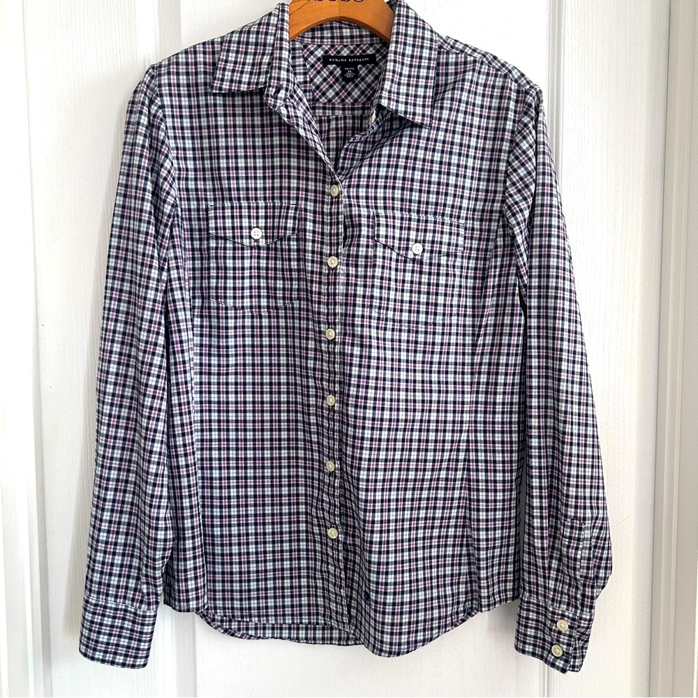 Banana Republic Petite Gingham Shirt Size Medium